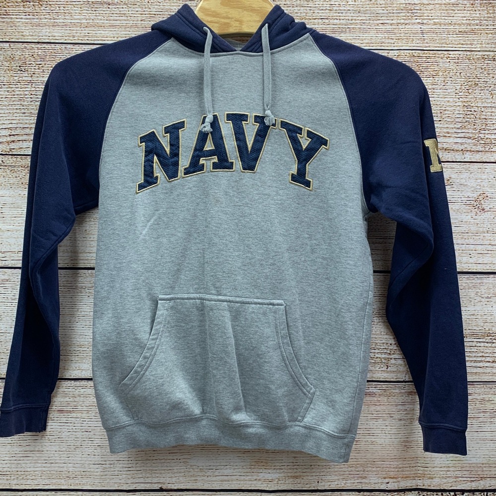 Navy Hoodie on C2 Tag Pullover Collegiate‎ Spell Out Sweatshirt [Size Small]